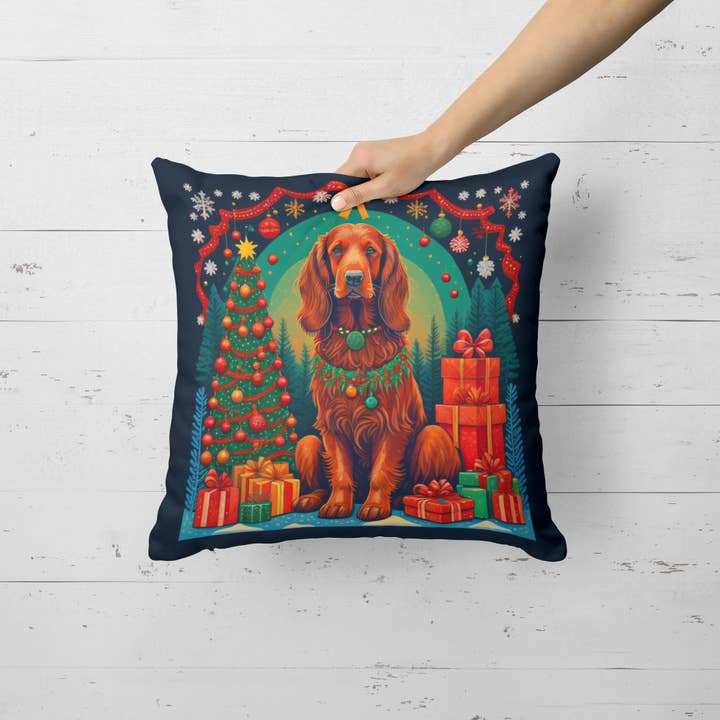 Irish Setter Christmas Fabric Decorative Pillow DAC1130PW14 for wholesale by Caroline's Treasures