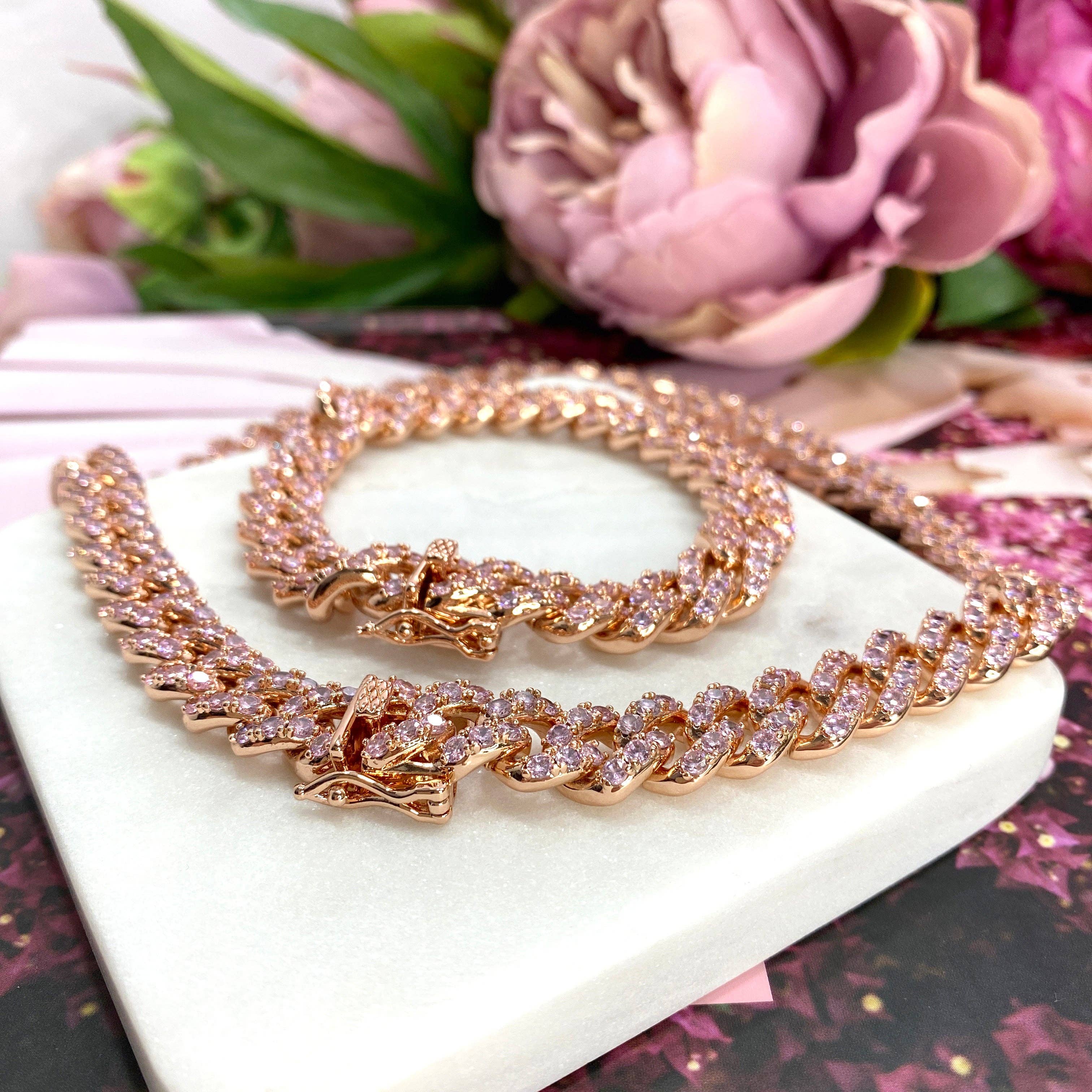 Luxus Accessories - Wholesale Jewelry Set - 14k Rose Gold Filled Cuban Link Iced Chain or Bracelet Set7