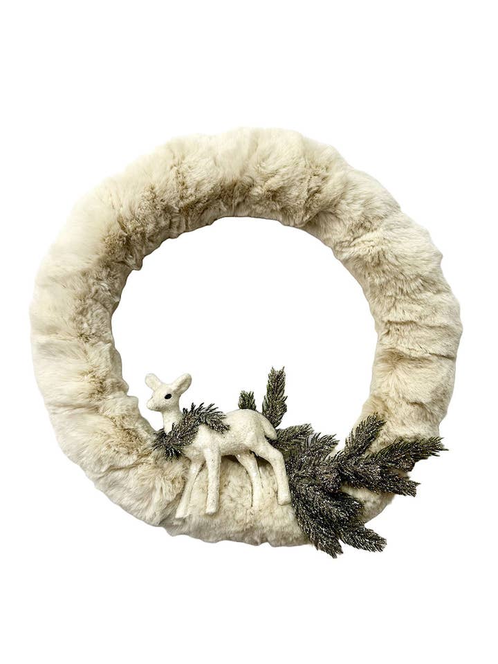 coroa de flores de pele 18" com veado - Cogumelo por atacado de Sherri's Designs