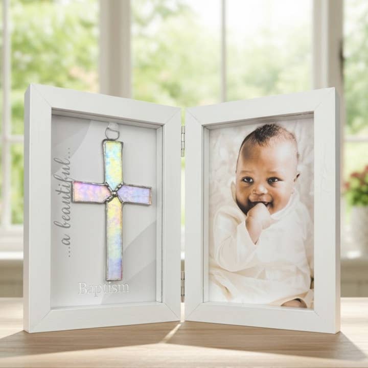 Baby Baptism Cross Keepsake Frame 4x6 Shadow Box 5002SG for wholesale by The Grandparent Gift Co. Inc.