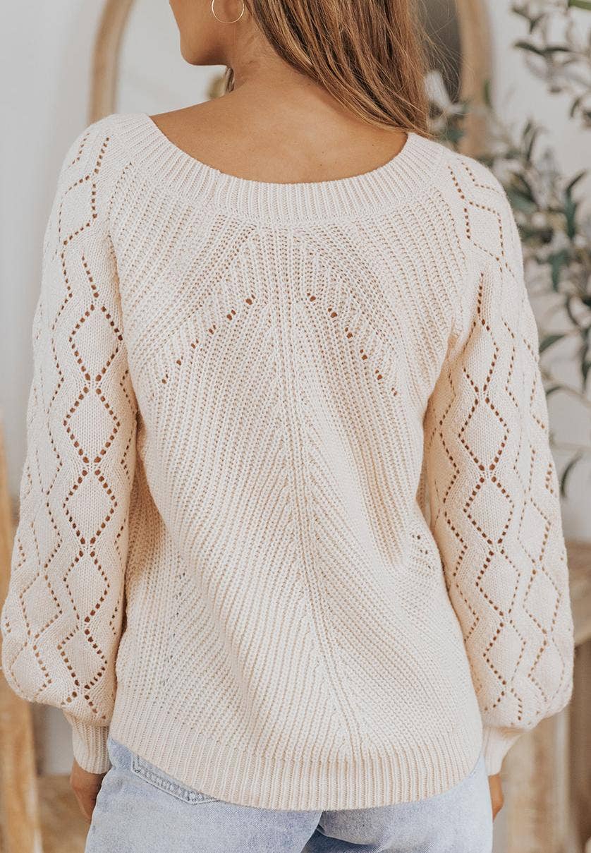 FULL TIME PURCHASE - Wholesale Knit Sweater - Women's - Hollow-out Puffy Sleeve Knit Sweater7