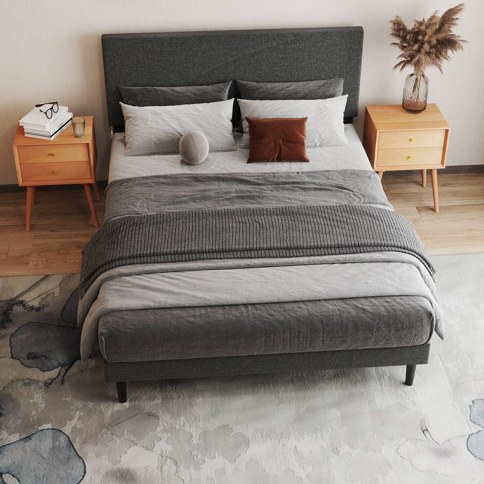 39F Inc. - Wholesale Bed - Queen Size Bed Frame with USB port & LED Headboard–Grey18