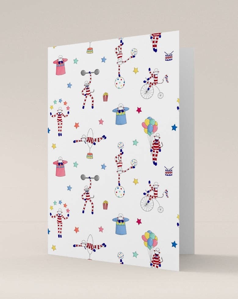 Monsieur Chaussette – Engroshandel Fødselsdagskort – Dobbelt kort - Cirque Fødselsdag1