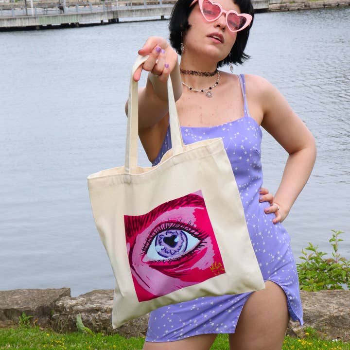 Sticker Hardly Know Her - Wholesale Tote Bag - Women's - Pink Heart Eye Tote Bag - Original Artwork1