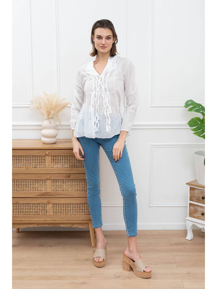Happy look - Wholesale Blouse – Women’s - High semi-transparent cotton voile top with long sleeves8