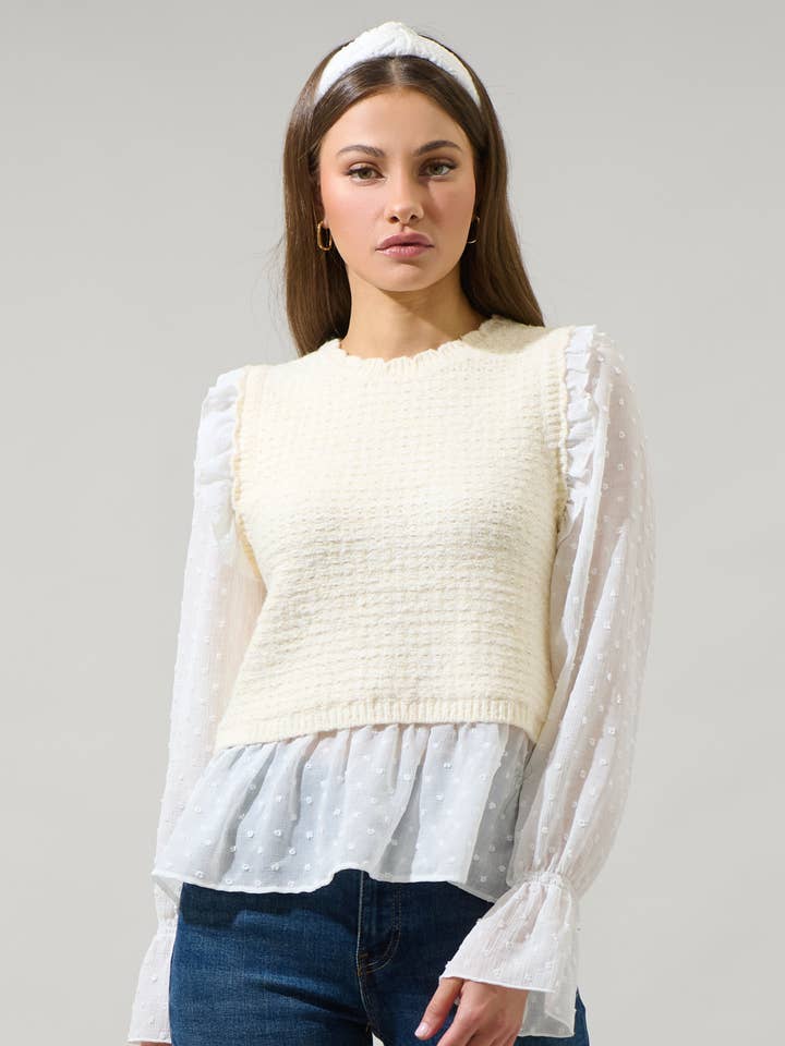 Cream Willette Ruffle Sweater Vest Top for wholesale on Faire