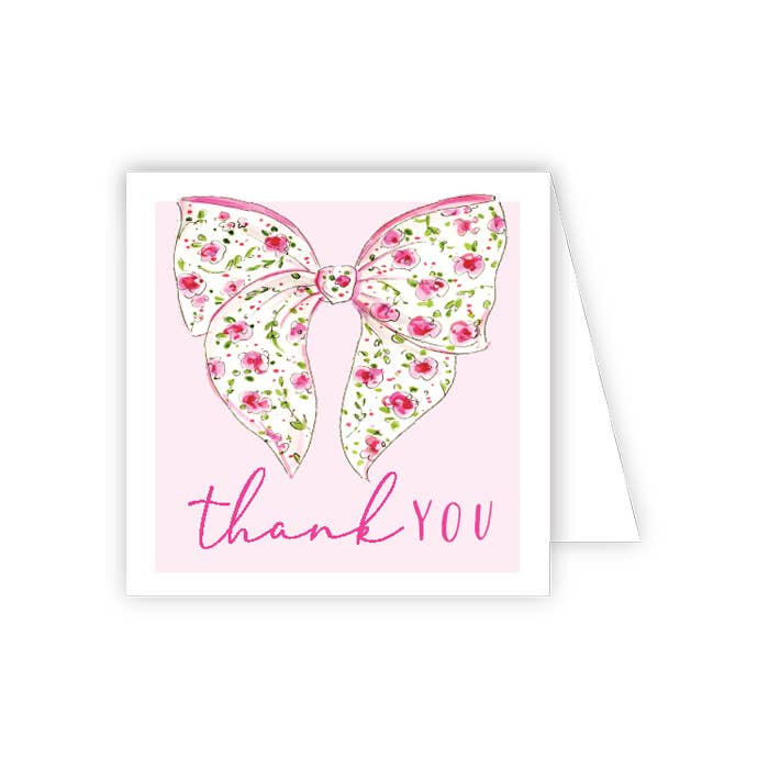 RosanneBeck Collections - Wholesale Everyday Greeting Card - Handpainted Thank You Pink Floral Bow Enclosure Card