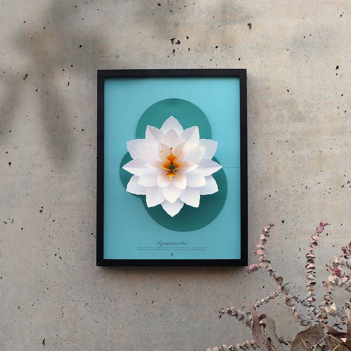 Today is Art Day - Wholesale DIY Craft Kit - White Waterlily - Flower 3D Pop-Up Figure by Plego