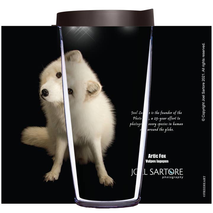 FREEHEART - Wholesale Insulated Mug/Tumbler - Arctic Fox on Black Tumbler