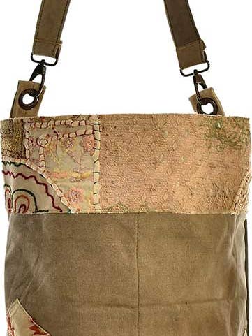 Recycled Military Tent Bucket Bag w/Vintage Fabric for wholesale by Vintage Addiction