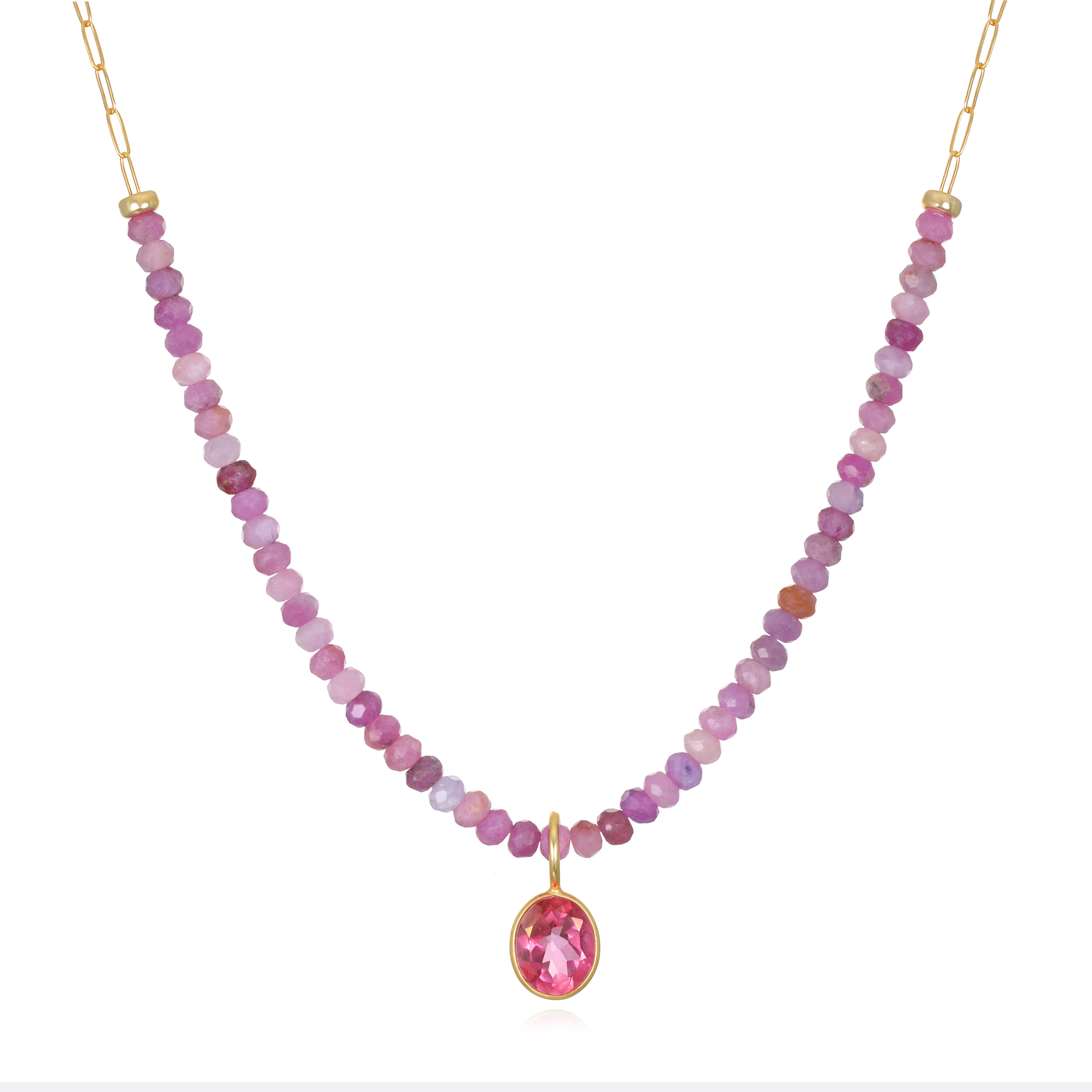 Amelia Rose Jewelry - Wholesale Pendant/Charm Necklace - Beaded Paperclip Necklace-Pink Topaz & Ruby0