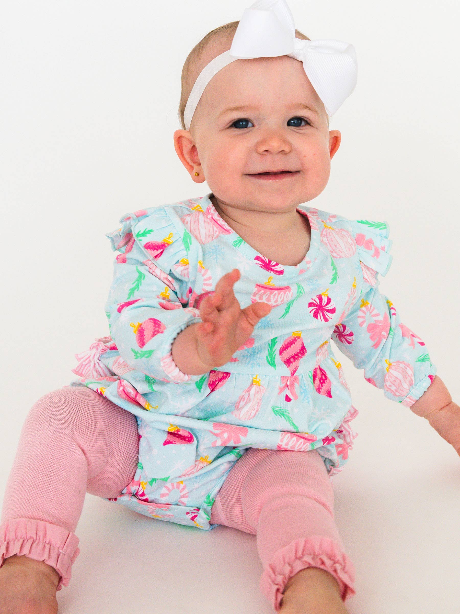 Blue Baby Girls Ornament Dreams Knit Long Sleeve Flutter Bubble Romper for wholesale on Faire2