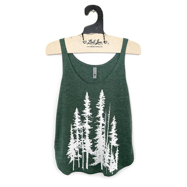 Tri Blend Forest or Sea Foam Scoop Tank with Evergreen Trees for wholesale by Mad Love Shop
