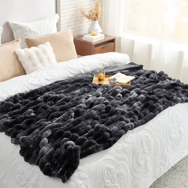 DreamValley - Wholesale Throw Blanket - CB Striped Faux Fur Warm Plush Throw Blanket, Tie-dye Color7