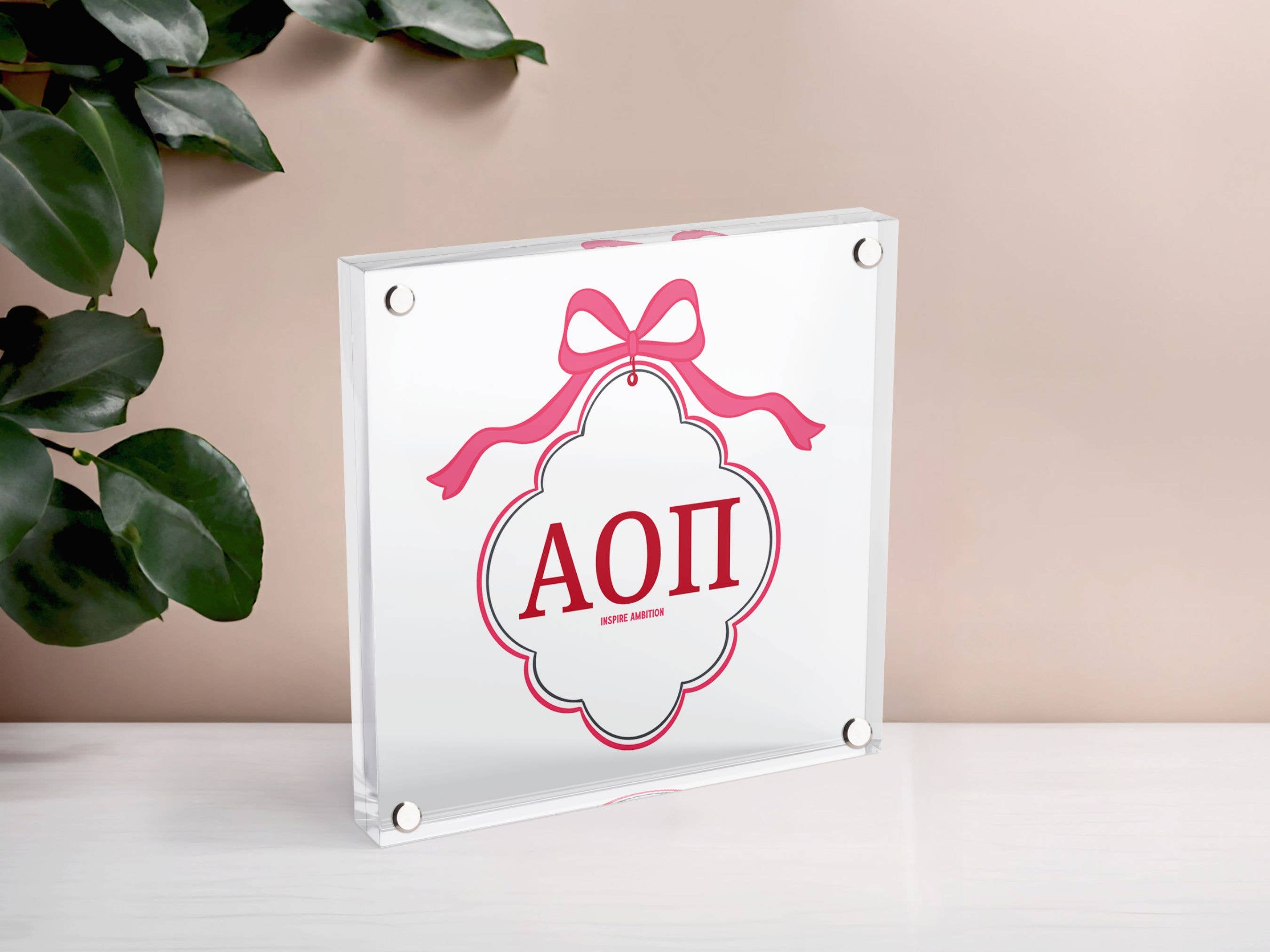 Aspen and Lark - Wholesale Decorative Tabletop Object - Alpha Omicron Pi - Scallop Acrylic Block1