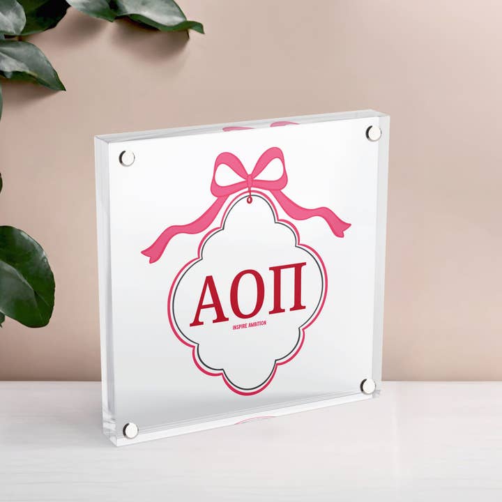 Aspen and Lark - Wholesale Decorative Tabletop Object - Alpha Omicron Pi - Scallop Acrylic Block1