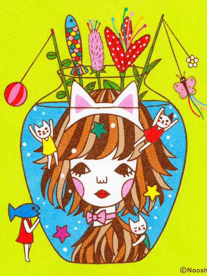 【8×10 Art Print】Vase -Cat Toy Flowers- for wholesale by Naoshi