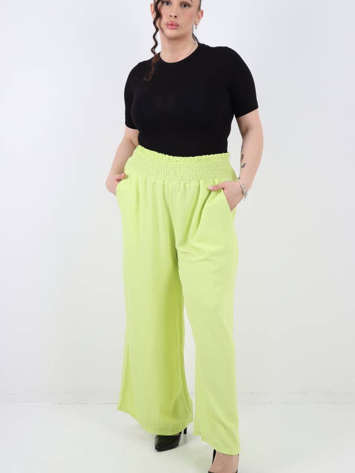Italian Shirred Waist Side Pockets Wide Leg Trouser for wholesale by Miss Bold