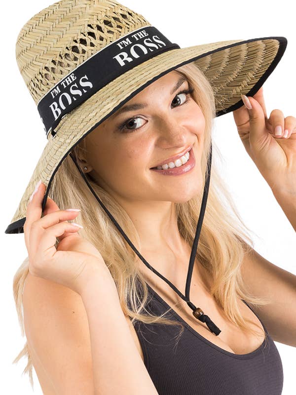 I'm The Boss Black Band Natural Straw Lifeguard Hat for wholesale by Cap Zone