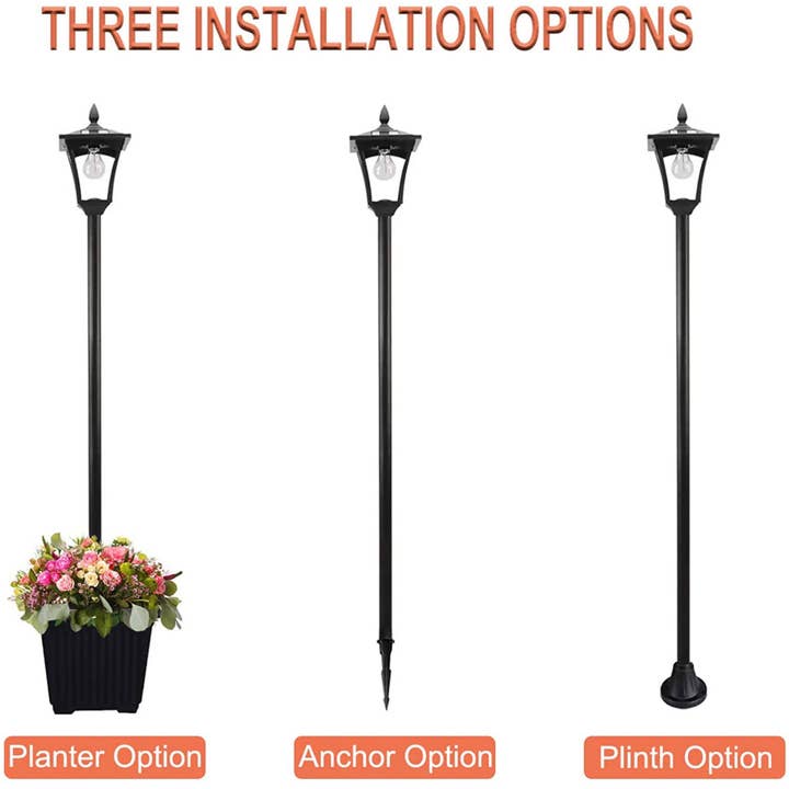 OutdoorSolarOutlet - Wholesale Outdoor/Lawn Light - 64 Inch Solar Lamp Post Lights Outdoor with Planter, 70 Lumen Solar Powered with 4 Adjustable Height- Black
