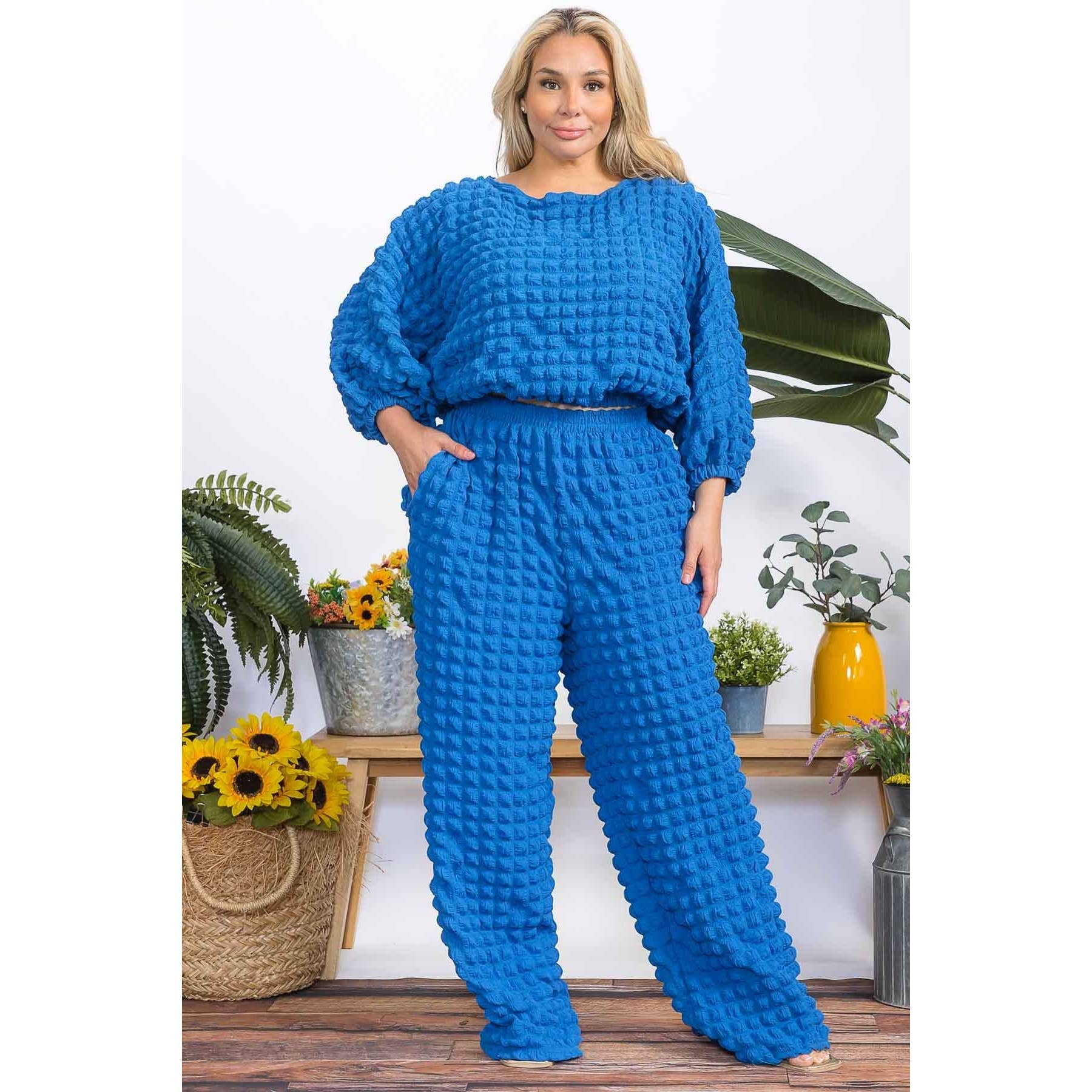 omgstyles – wholesale Top & pants set (NOT Loungewear) – Women's – Plus Size Bubble Two Pc Set13