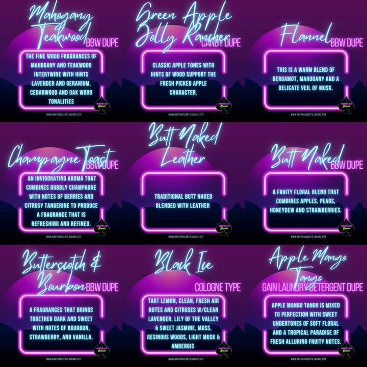 *Duftbeskrivelser for engroshandel hos North 40 Scents LLC