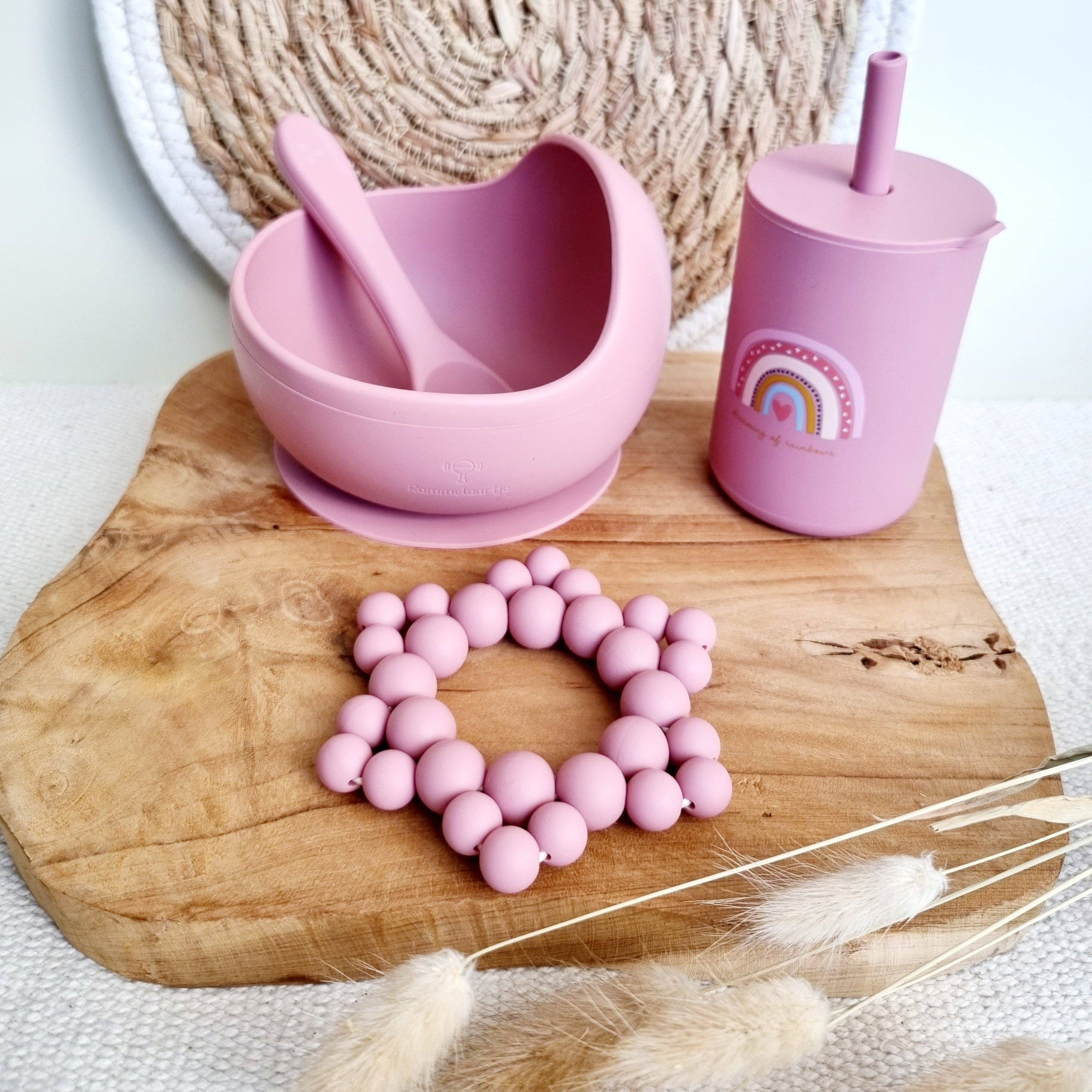 Rammelaartje - Vente Bol - Enfant et bébé - Bol en silicone avec ventouse et cuillère - Rose poudré3