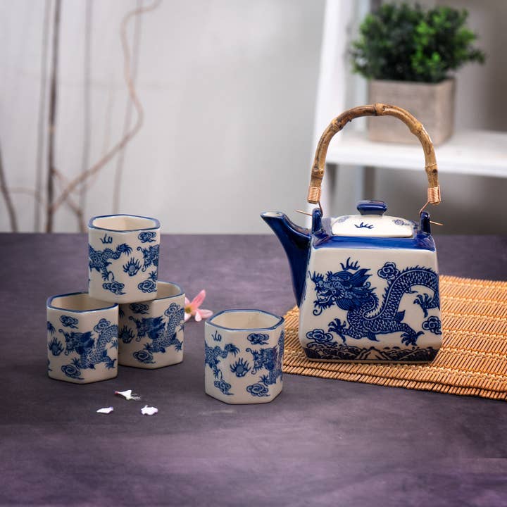 Urban Tokyo - Wholesale Tea Set - Oriental Ryu Dragon Tea Set 20oz Tea Pot with 4 Hexagon Cups (4/8)