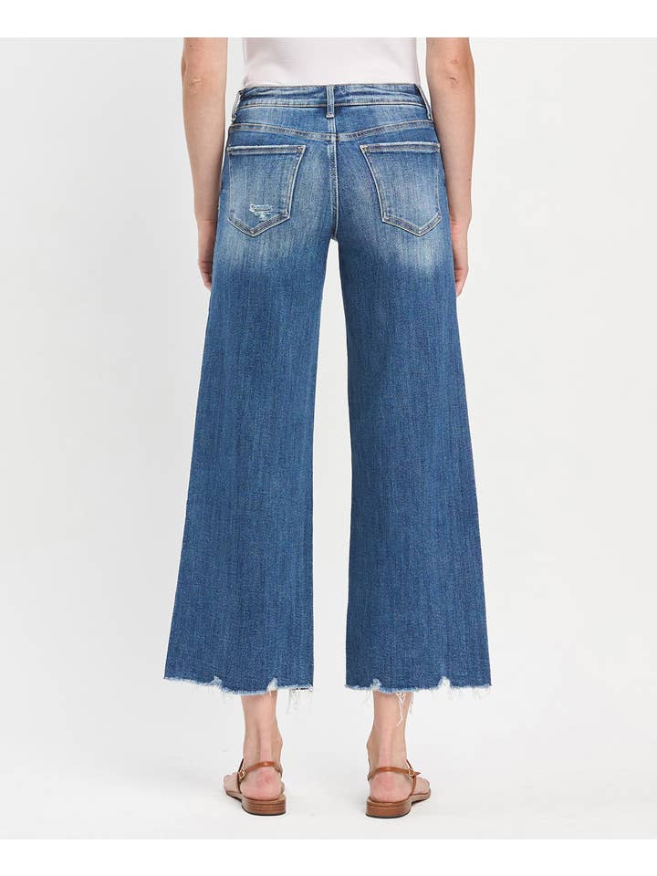 MESMERIZES MID RISE MEDIUM DARK WASH RAW HEM WIDE JEANS LV1246 for wholesale on Faire9