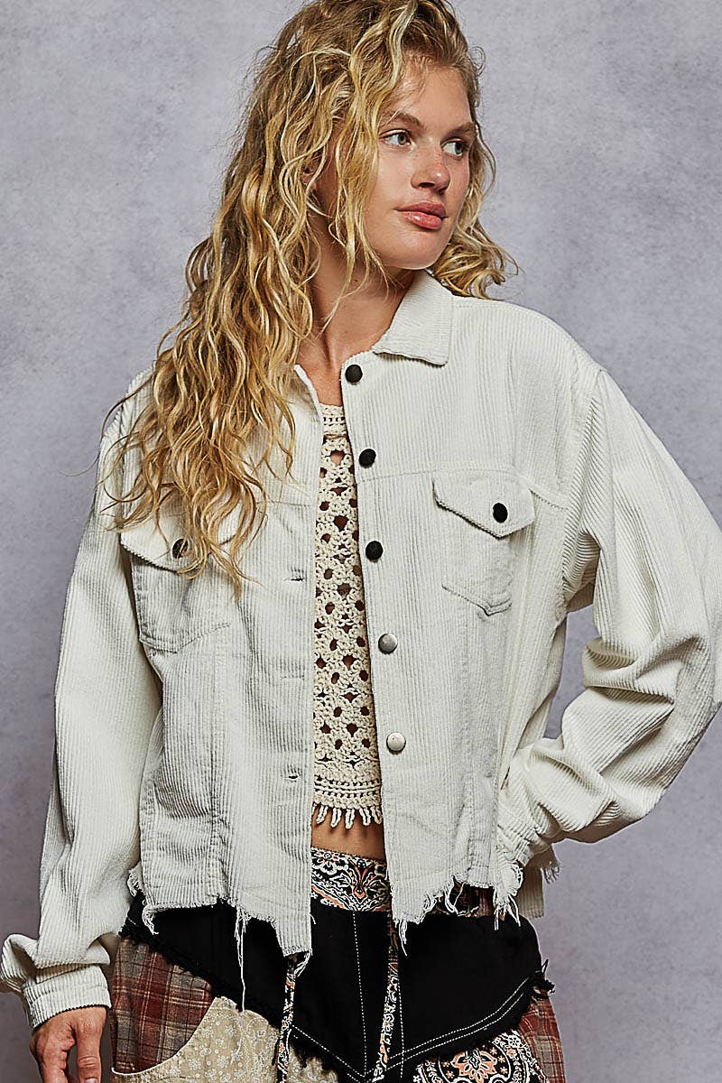 Pol Clothing - Wholesale Jacket - Women's - Pocket Front Button Down Corduroy Trucker Jacket SALE10