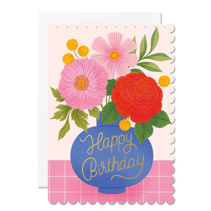 Carte d'anniversaire – Carte de vœux avec vase et fleurs pour la vente par Ricicle Cards