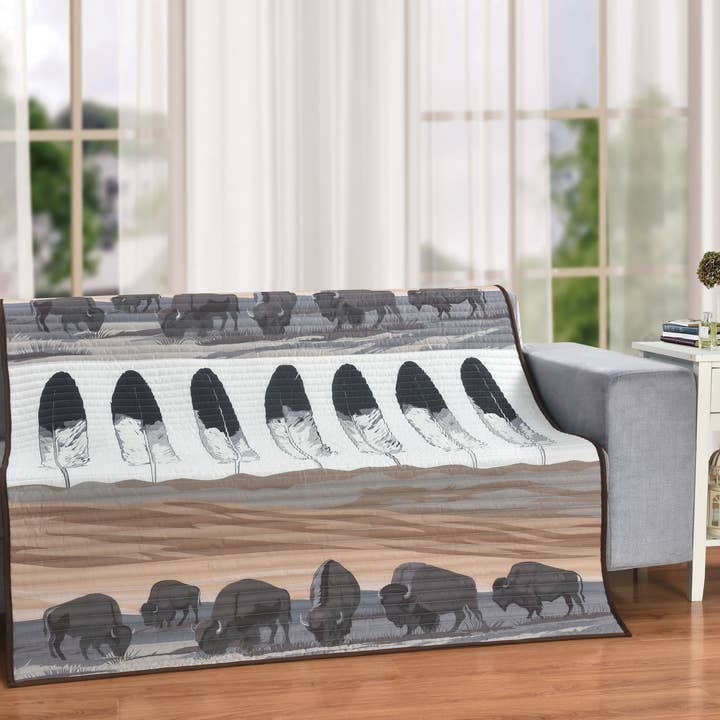 Spirit of the Plains Quilt Throw – Buffalo & Feather for wholesale by De Leon Collections