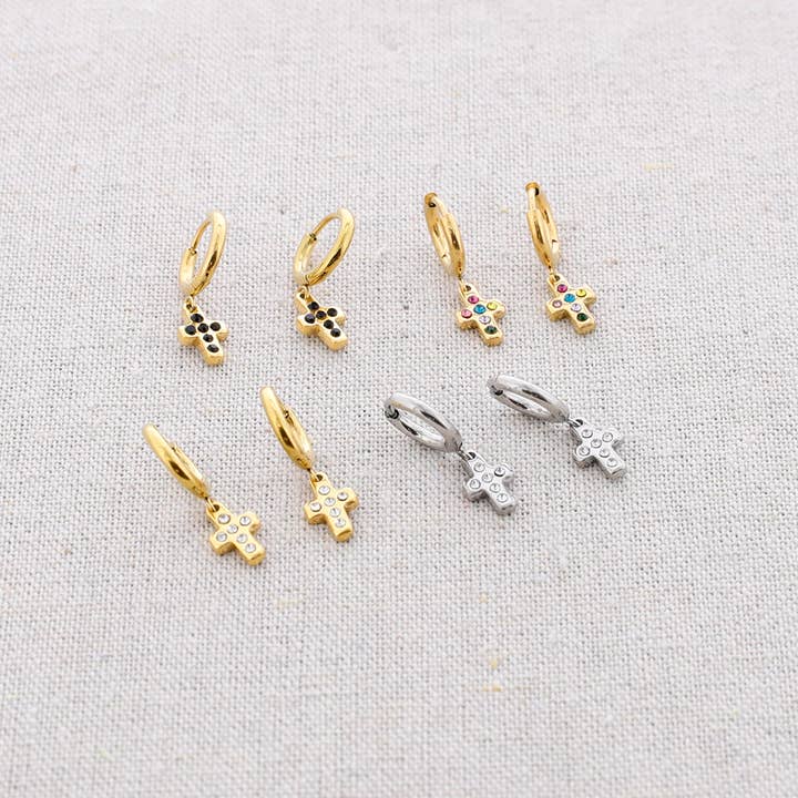 Steel Hoop Cross Pendant Earrings for wholesale by Sonata