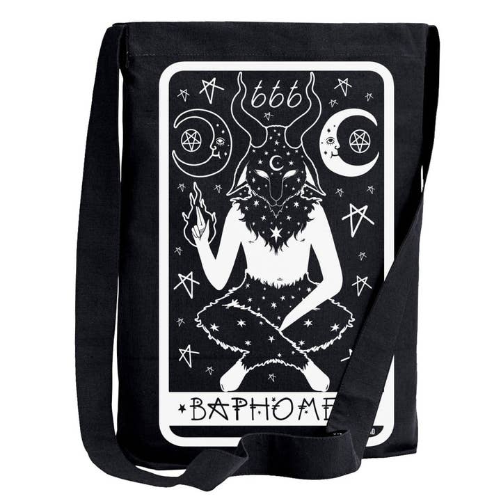 Black Baphomet Tarot Card Sling Tote Bag for wholesale on Faire
