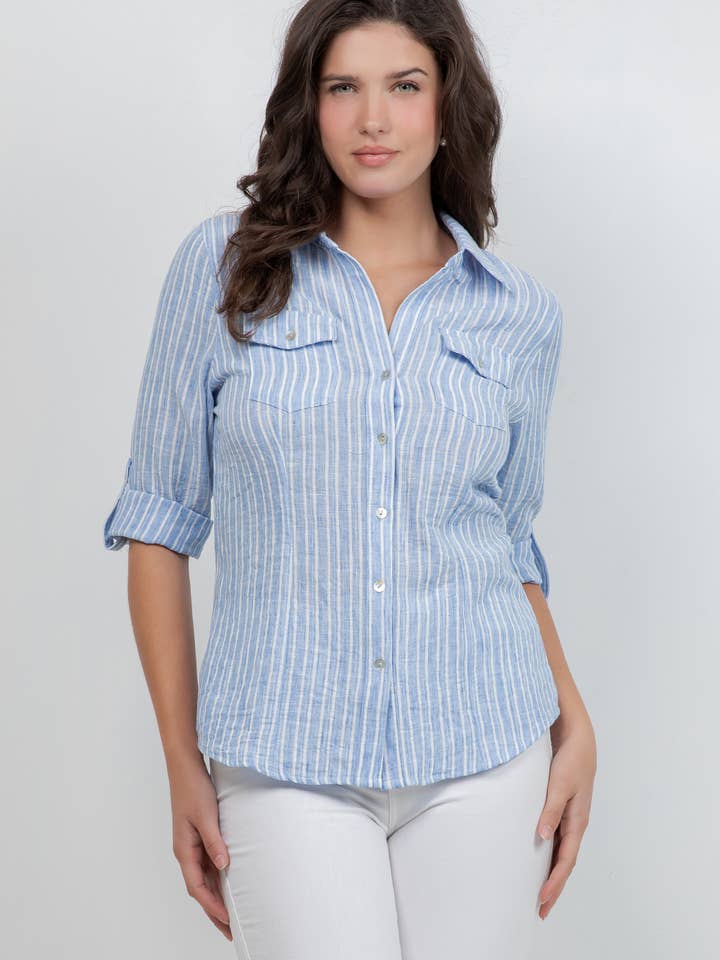 Chemise à rayures en slub Air Breez avec boutons pour la vente par Veracci