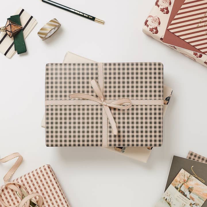 Katie Leamon - Wholesale Flat Wrap - Green Gingham Wrapping Paper