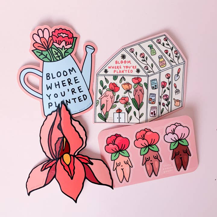 Little Woman Goods - Vendita all'ingrosso Adesivo - Adesivo in vinile Bloom, motivo: annaffiatoio, decorazione floreale da giardino2