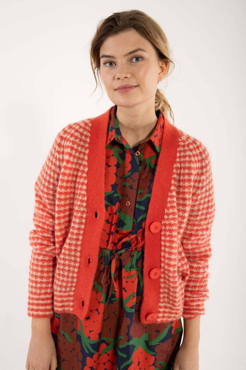 Danefae København - Wholesale Cardigan - Women's - Danadorable Alpaca Cardigan Bright Red/Powder0