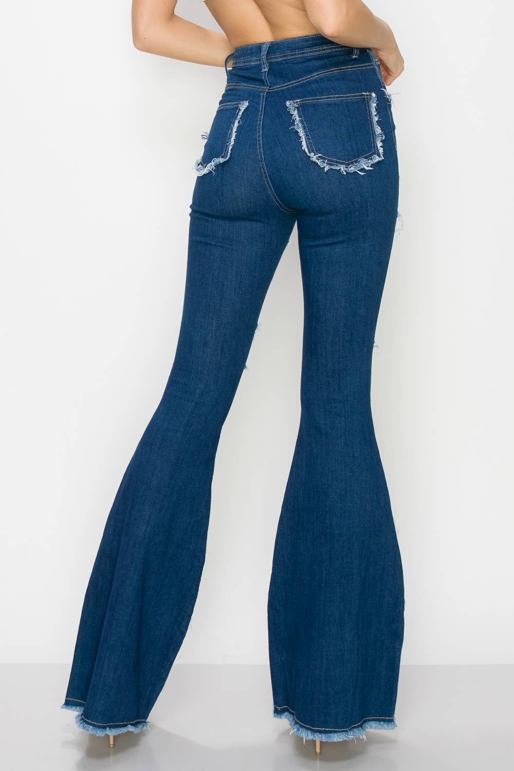 PATCH JAZZ-020 HIGH WAISTED DISTRESSED BELL BOTTOMS WOMEN JEANS for wholesale on Faire3