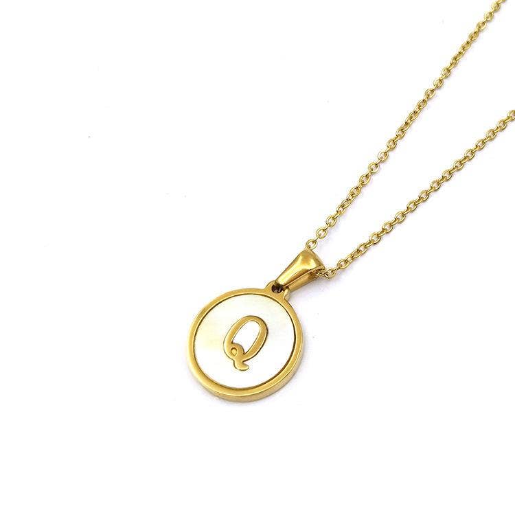 Mio Queena - Wholesale Pendant/Charm Necklace - Round 18K Gold-plated Stainless Steel 26 Letters Necklace17