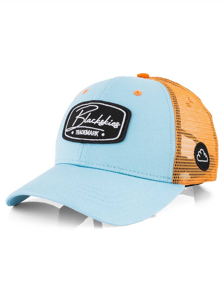 Casquette de course bleu clair-orange-bleu clair pour la vente par Blackskies