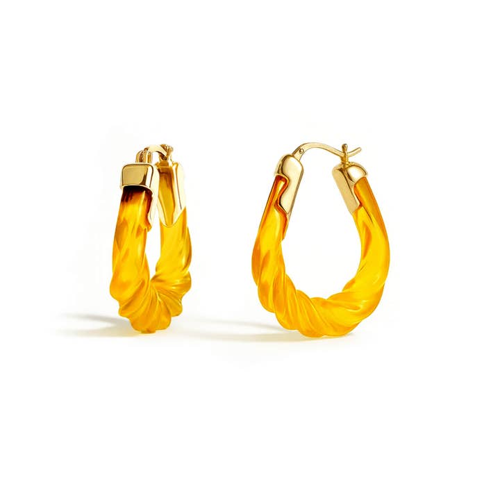 Rope Twist Oval Lucite Birthstone Hoop Earrings for wholesale by Gold & Honey