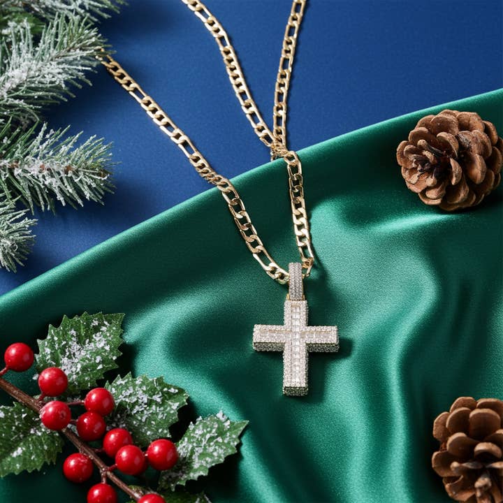 Pendentif Croix en Argent Jaune 925 Sterling 4,50ct VVS D Clr. Moissanite de King Of Bling pour Hommes/Femmes pour la vente par KING OF BLINGS