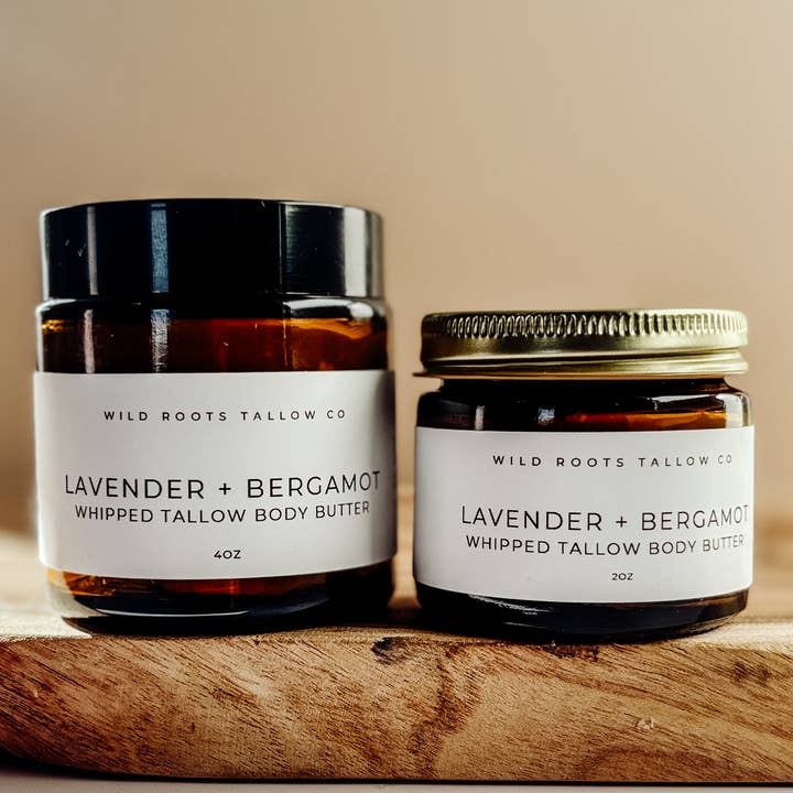Lavender & Bergamot Tallow Body Butter | Calming Body Whip for wholesale by Wild Roots Tallow Co.