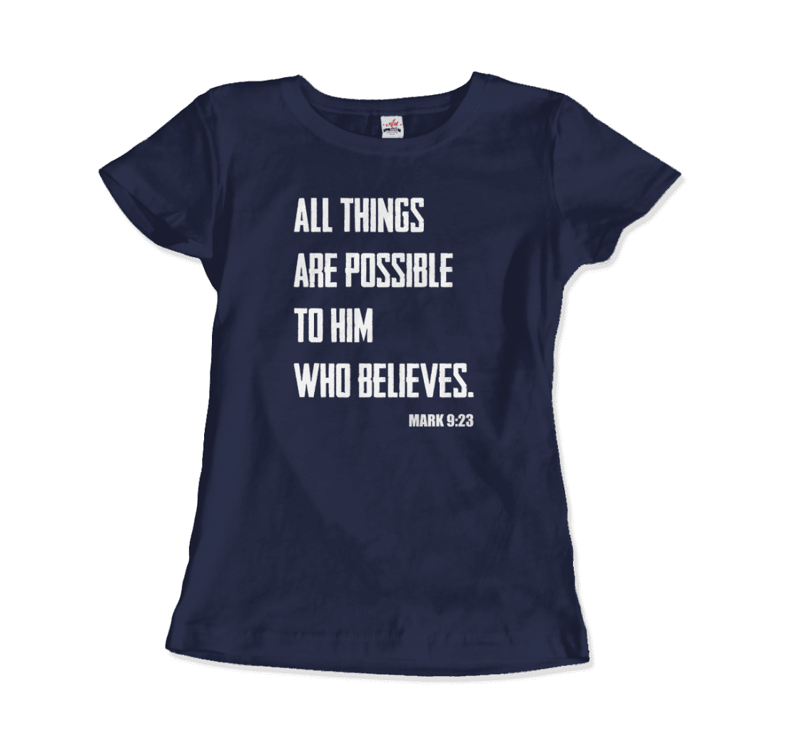 Art-O-Rama Shop - Wholesale Screen Printed T-Shirt - Women's - Biblical Quote - Mark 9:23 - All Things Are Possible T-Shirt6