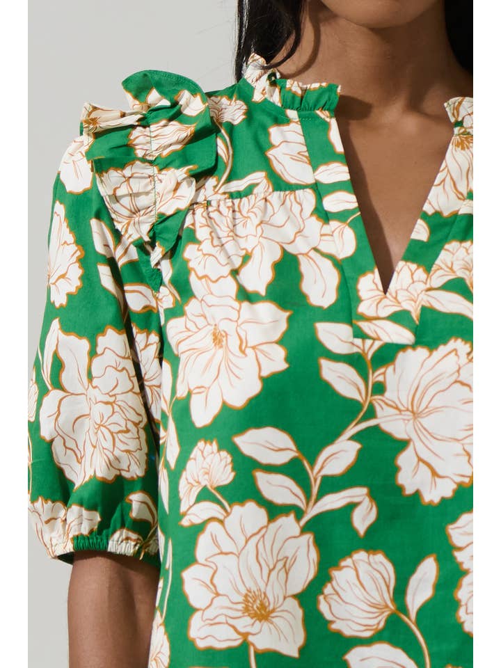 GREEN MULTI Lucena Floral Paz Poplin Short Sleeve Top for wholesale on Faire