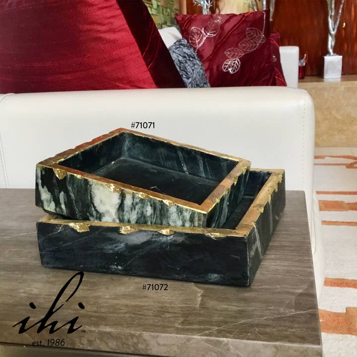 India Handicrafts Inc - Wholesale Napkin Holder - Black Marble Napkin Box with Gold Edges4