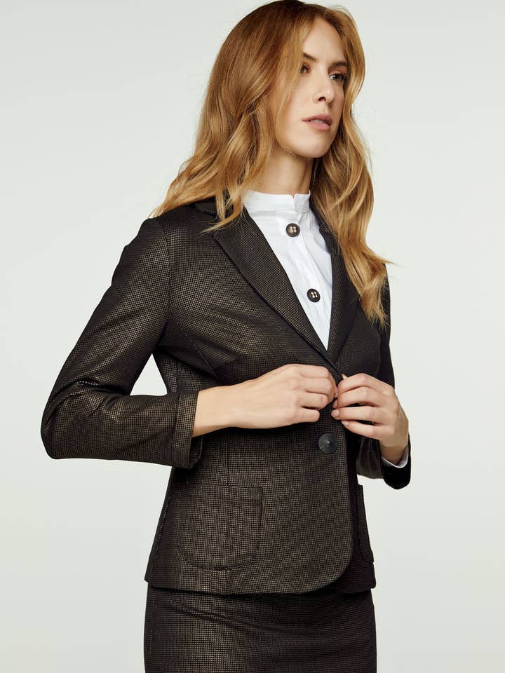 Monterad Print Punto di Roma jacka med patchfickor för wholesale av conquista