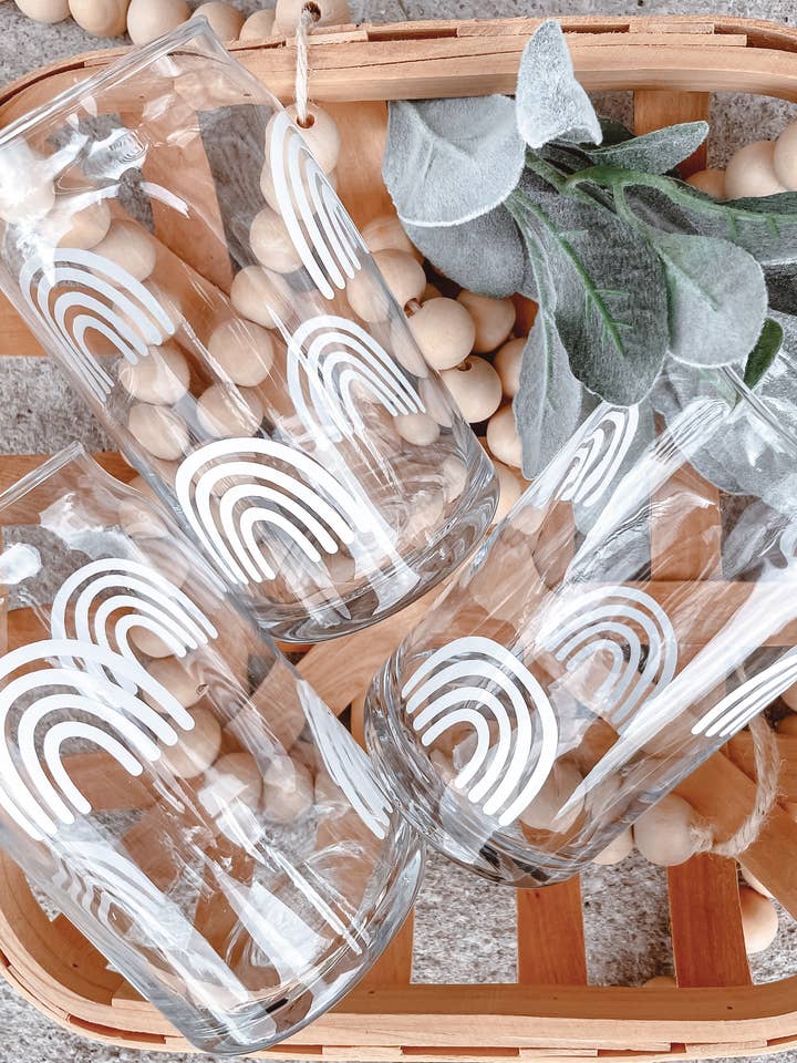 Boho Rainbow Coffee Glass Mug for wholesale by Wild Souls Co