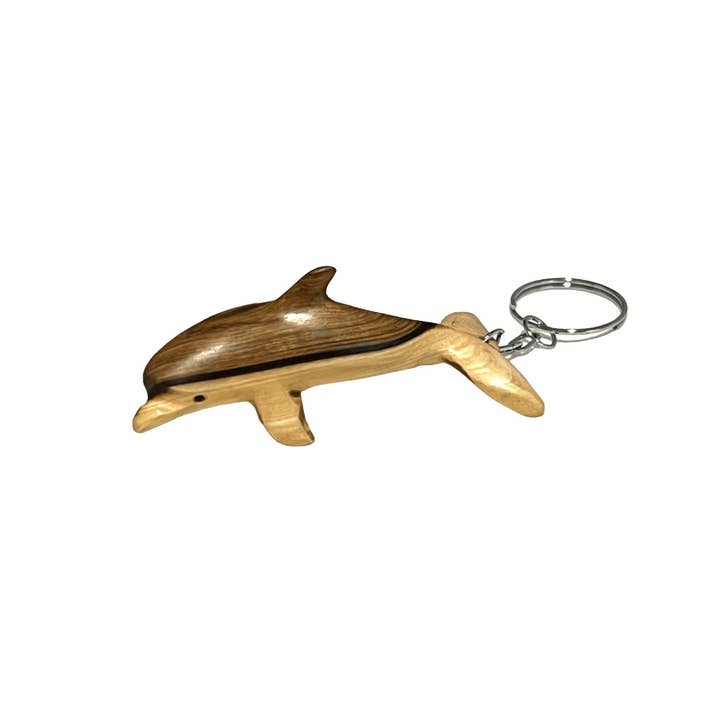 Hand-Carved Wood Dolphin Keychain for wholesale by Bravo Handcraft